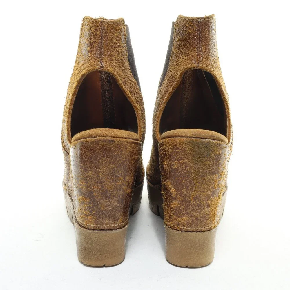 Women's Brown Wedge Peep-Toe Ankle Boot